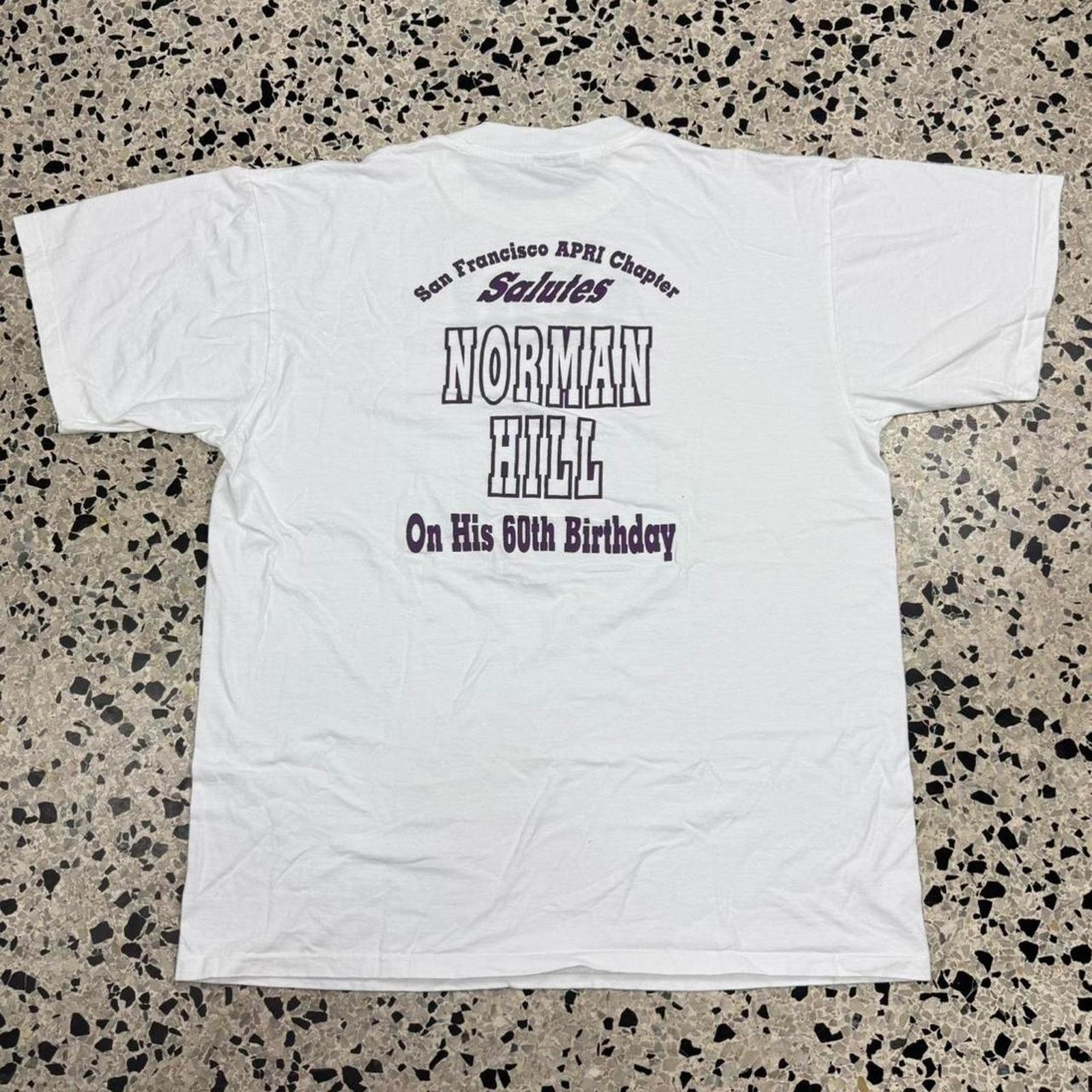 Fruit Of The Loom × Other × Vintage VINTAGE 90S SINGLE STITCH NORMAN HILL 60TH BIRTHDAY TEE: Size US XL / EU 56 / 4 - 5 Thumbnail