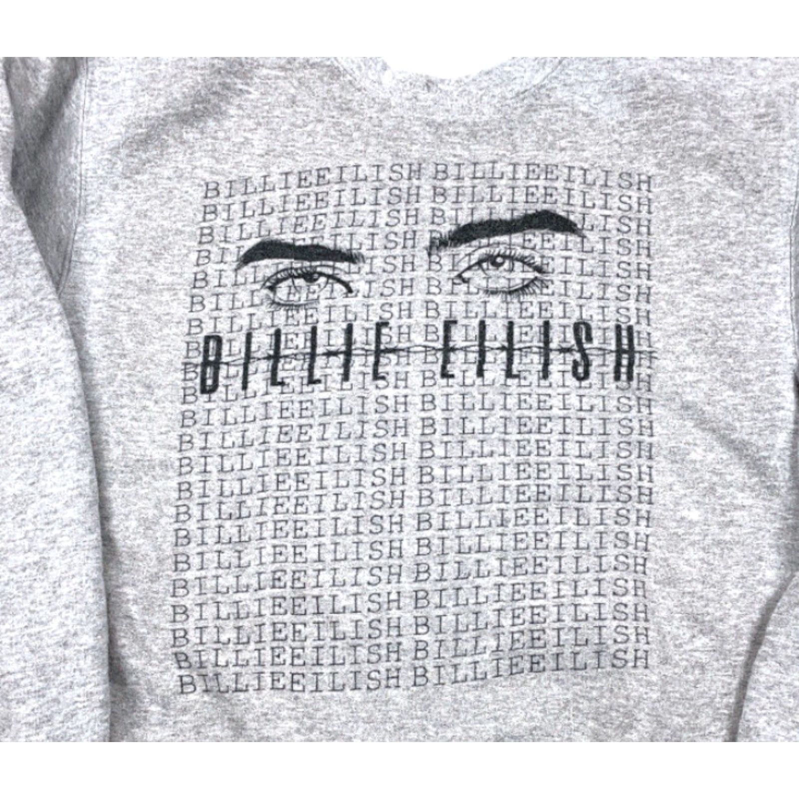 Gildan Billie Eilish Gray Repeating Name Print Pullover Sweatshirt Adults Small Eyes Shirt Size US S / EU 44-46 / 1 - 3 Thumbnail