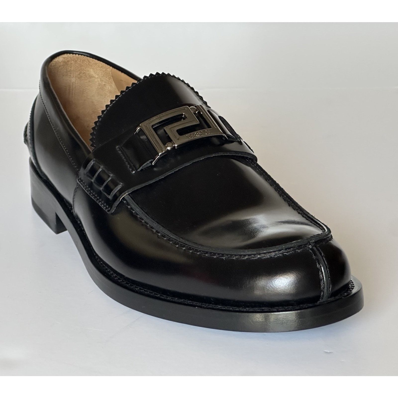 Versace VERSACE Greca Men's Black Leather Loafer Shoes 8 US 1012864 Size US 8 / EU 41 - 2 Thumbnail