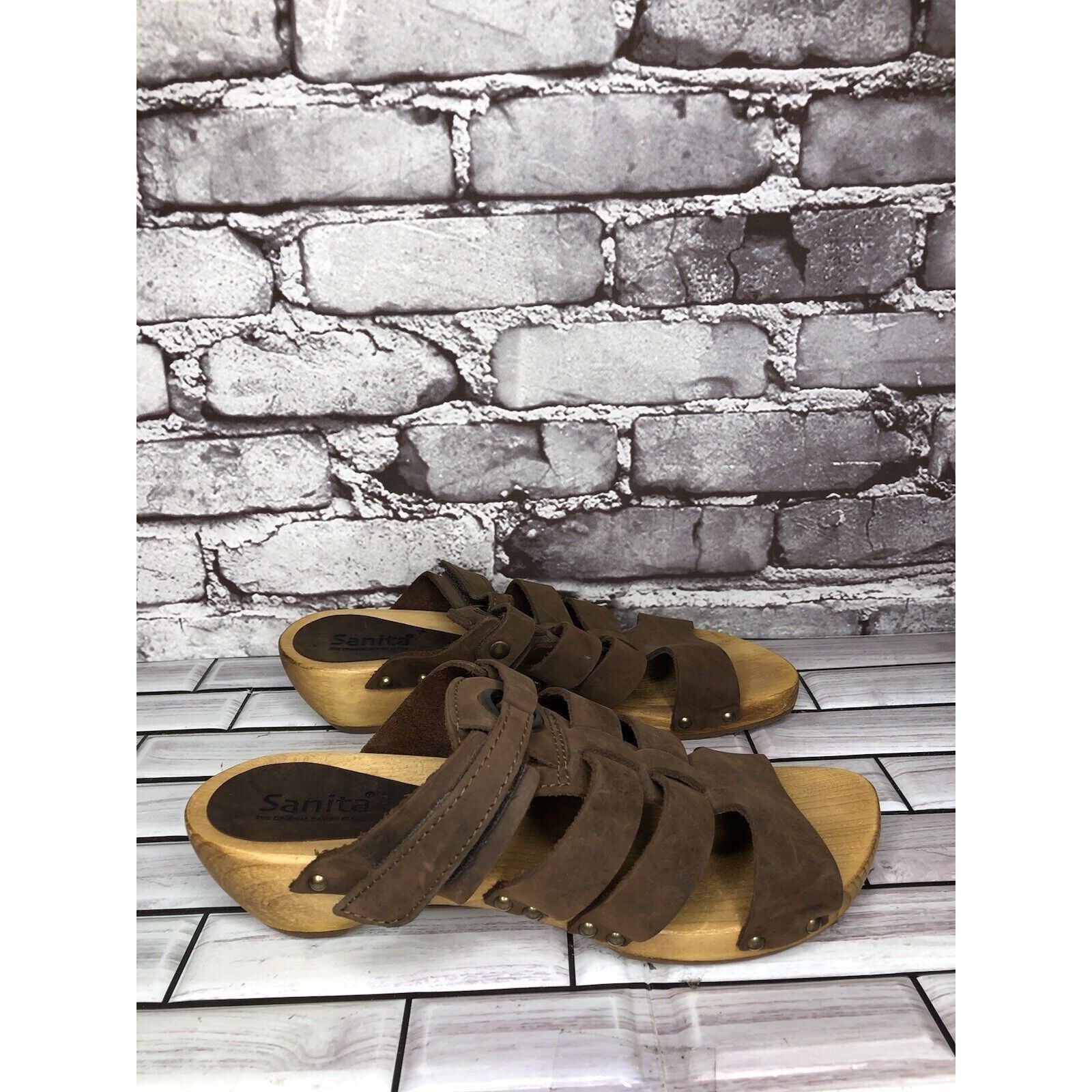Other Sanita Brown Suede Leather Slide Clogs Wooden Heel Sandals W Size US 9.5 / IT 39.5 - 17 Thumbnail