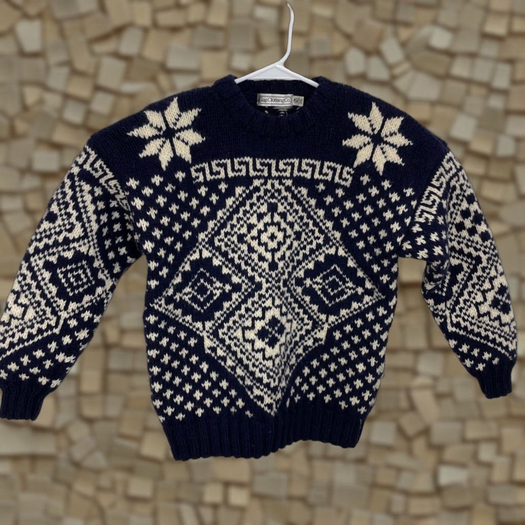 Gap VINTAGE Gap Clothing Co Sweater Wool Blue & White Fair Isle Ski Pullover Women M Crew Neck Geometric Christmas Retro 80s Ski Girls Ladies Size M / US 6-8 / IT 42-44 - 1 Thumbnail