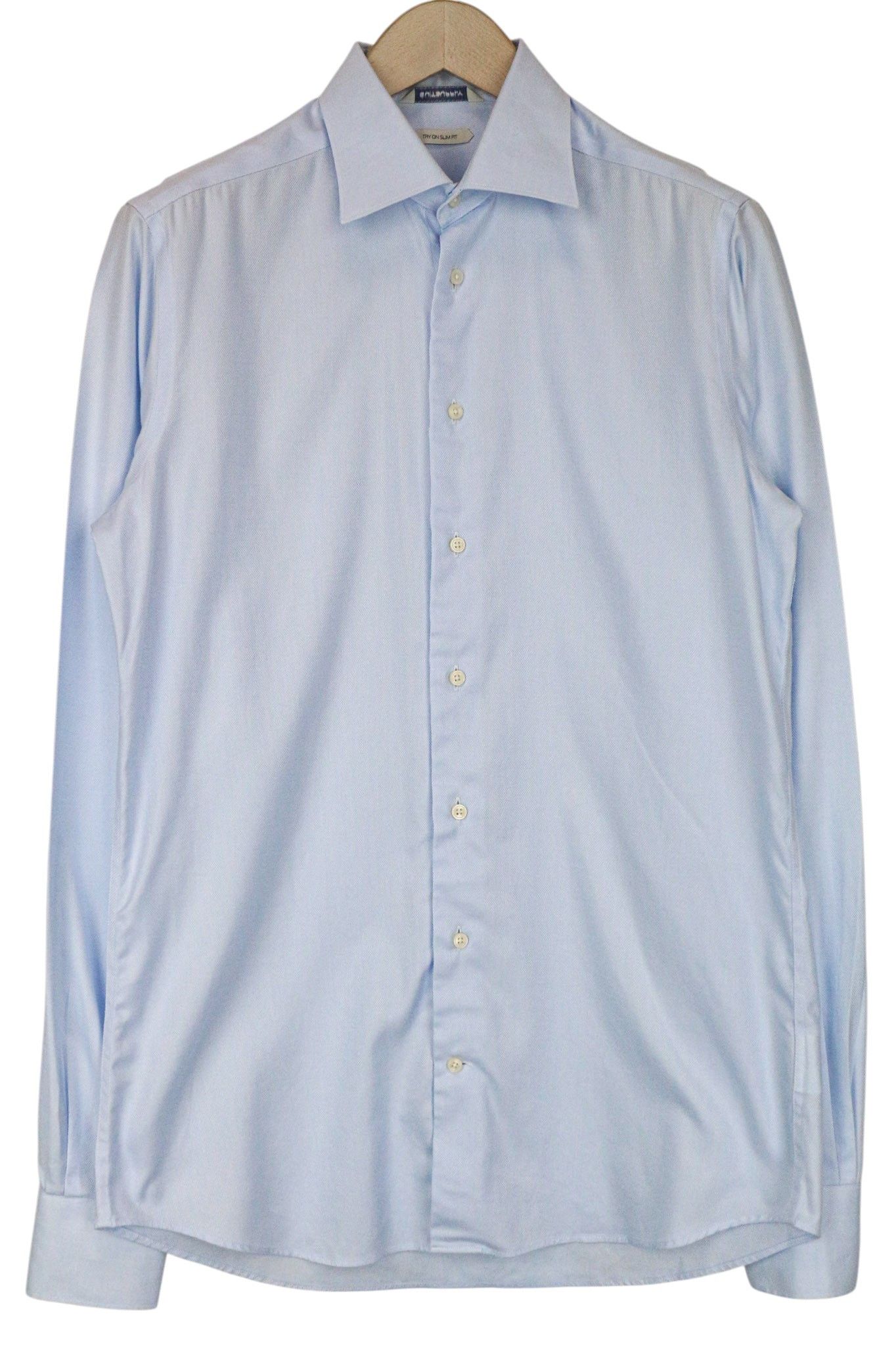 Suitsupply 40-7/15 3/4L Slim Blue Cotton Button-Up Shirt 79077 Size 40L - 8 Thumbnail