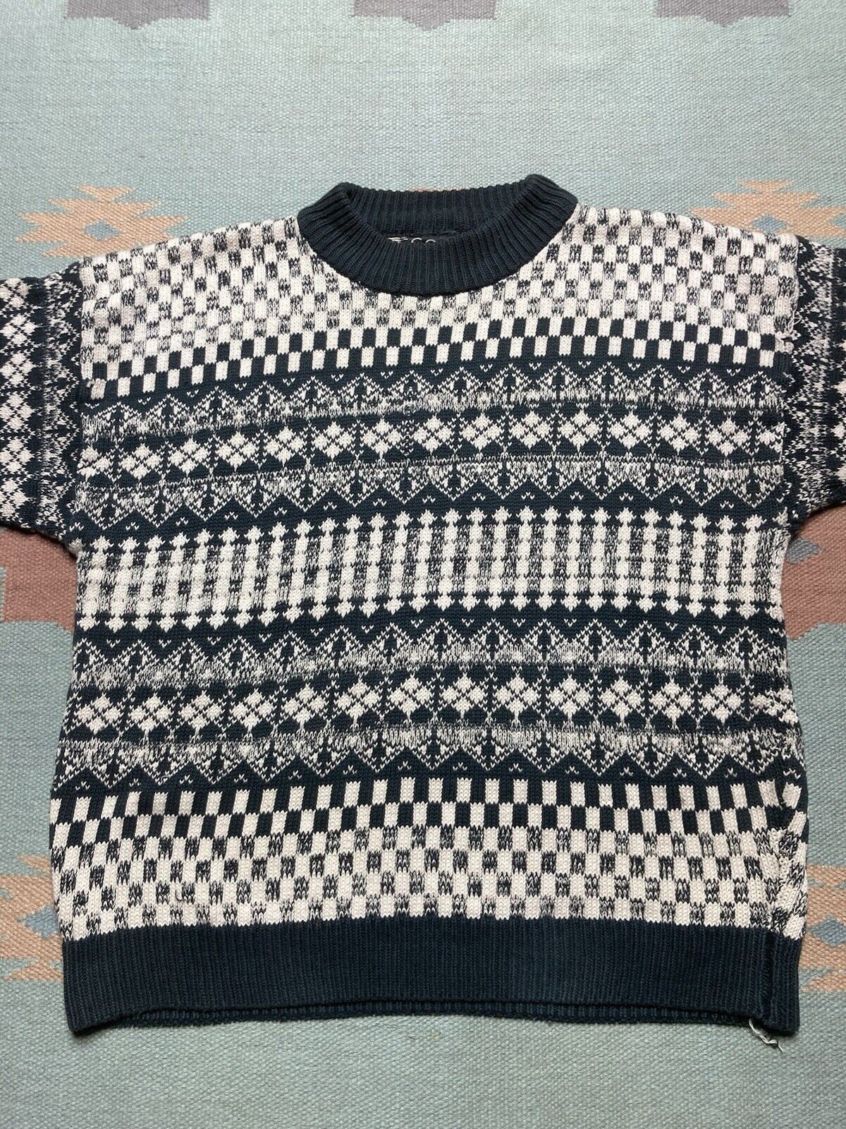 Vintage VTG sweater ramie knit heavyweight checker argyle snow XL Size US XL / EU 56 / 4 - 3 Thumbnail
