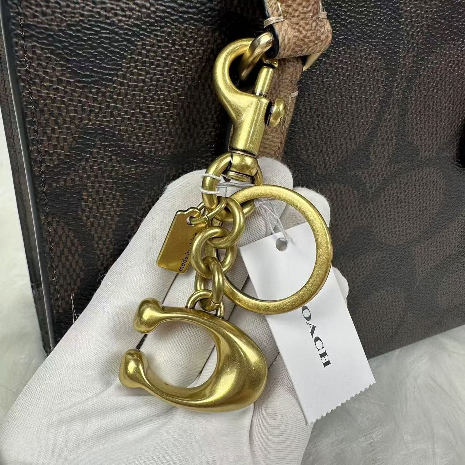 Coach Coach Signature C Bag Charm Key Chain Key ring In Brass/Gold Size ONE SIZE - 3 Thumbnail