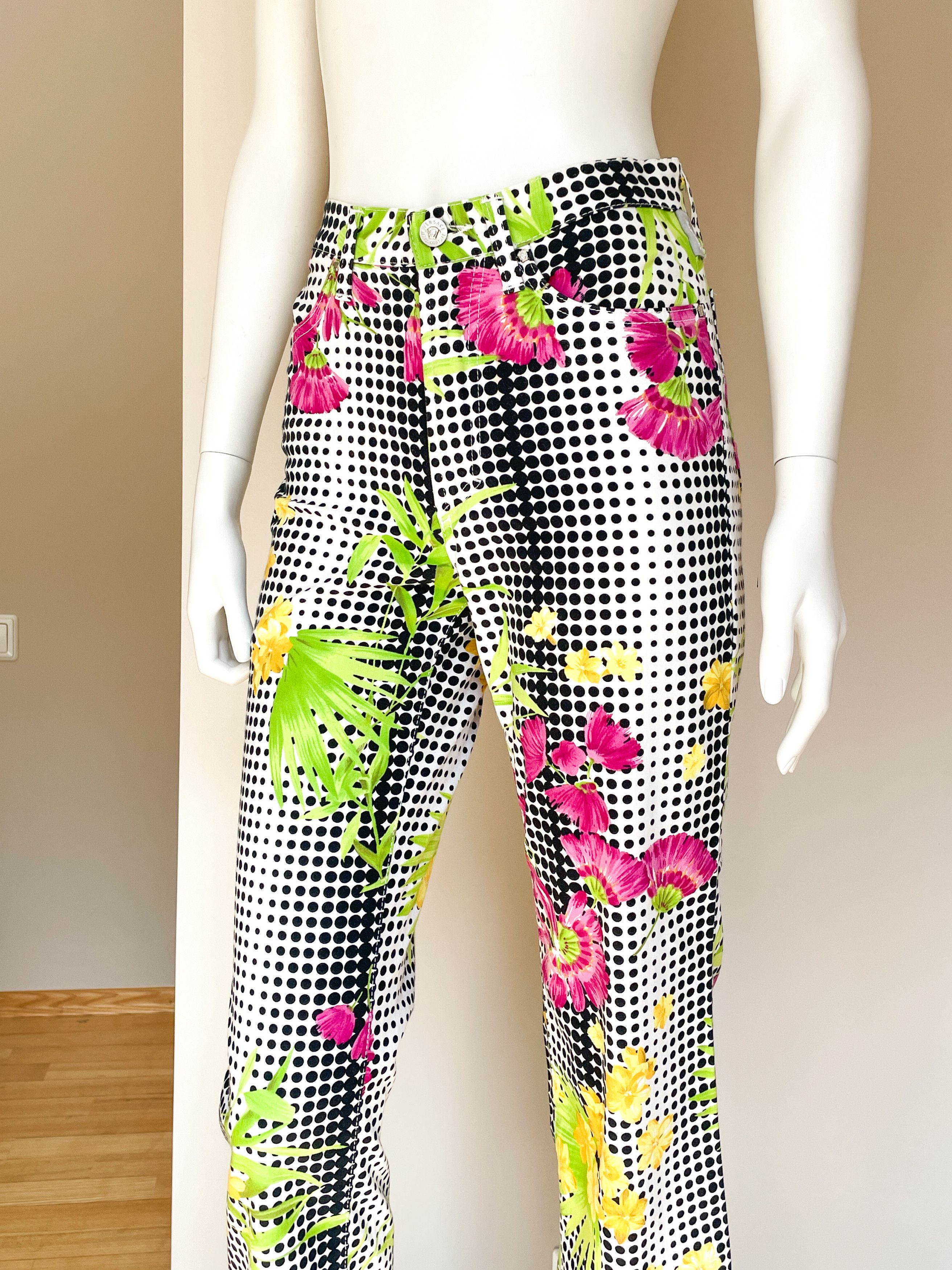 Versace dot grid floral pants Size 24" / US 00 / IT 34 - 6 Thumbnail