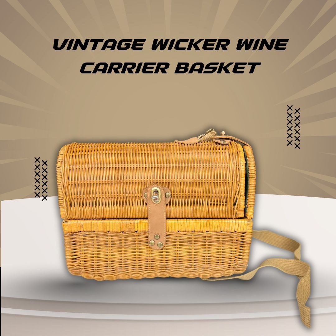 Other Vintage Wicker Wine Carrier Basket With Leather Straps & Gre Size ONE SIZE - 1 Thumbnail