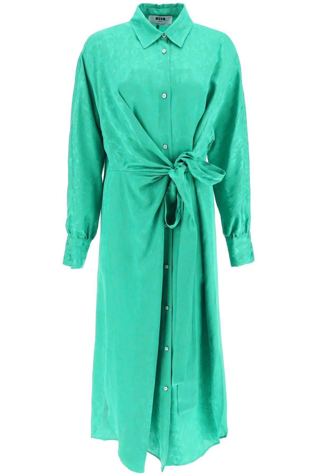 image of Msgm Jacquard Satin Shirt Dress in Verde, Women's (Size XS)