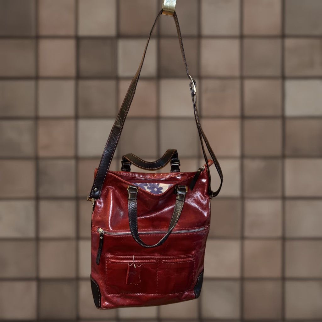 Vintage VINTAGE Nino Bossi Women's Crossbody Bag Leather Burgundy Medium Casual Business Shoulder Purse 12x14in Size ONE SIZE - 1 Thumbnail