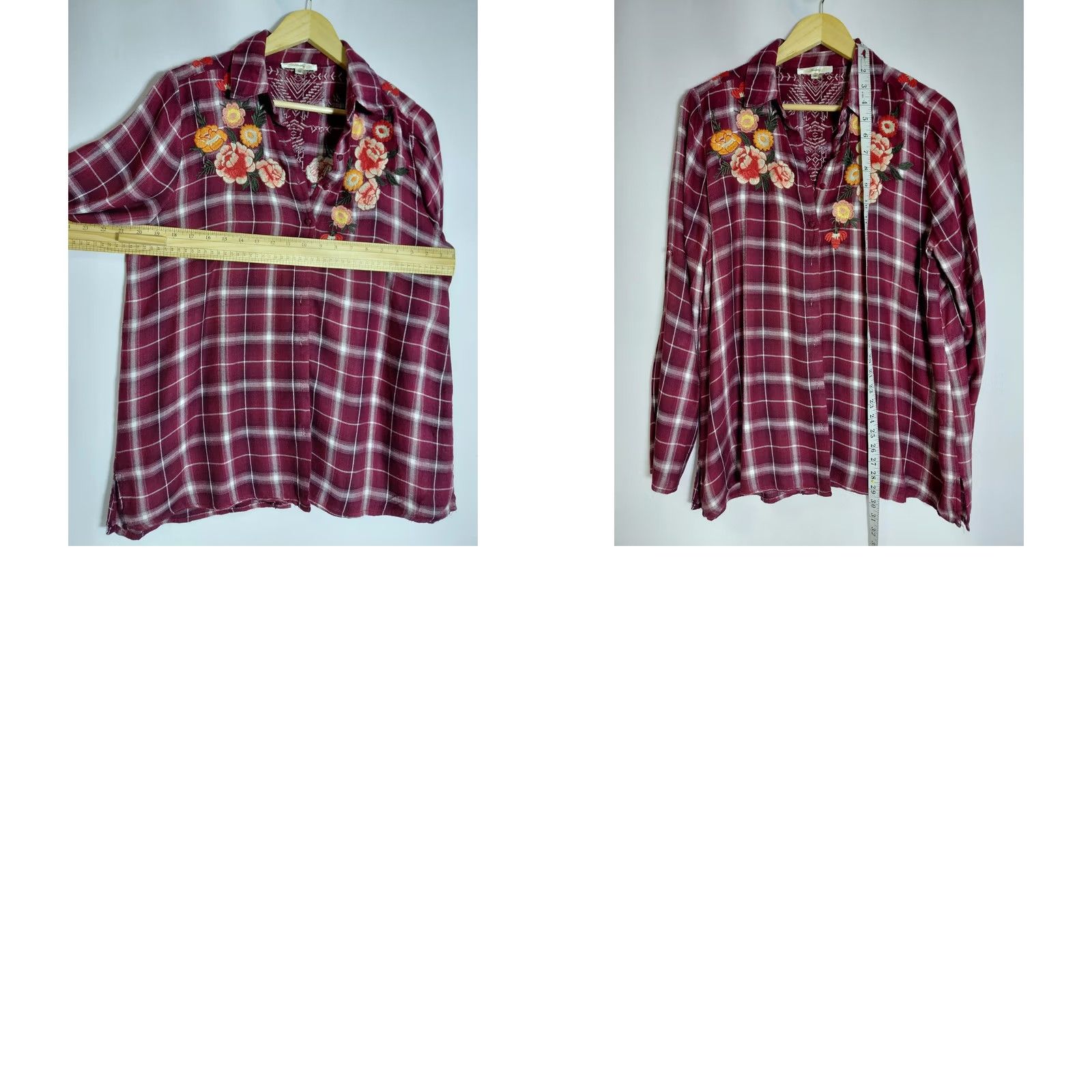 Vintage Andrée by Unit Shirt Red Plaid Embroidered Woven Long Sleeve Women Size M Size M / US 6-8 / IT 42-44 - 8 Thumbnail