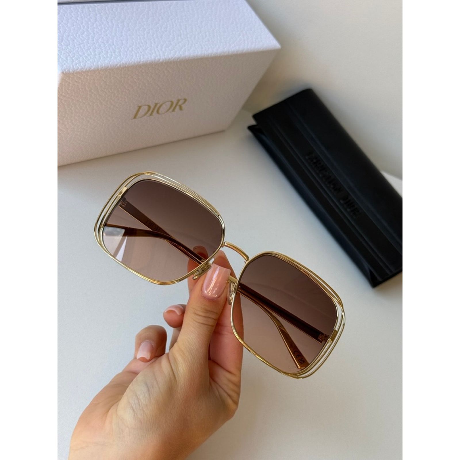 NEW Dior FilDior S1U Square Sunglasses in Gold Brown