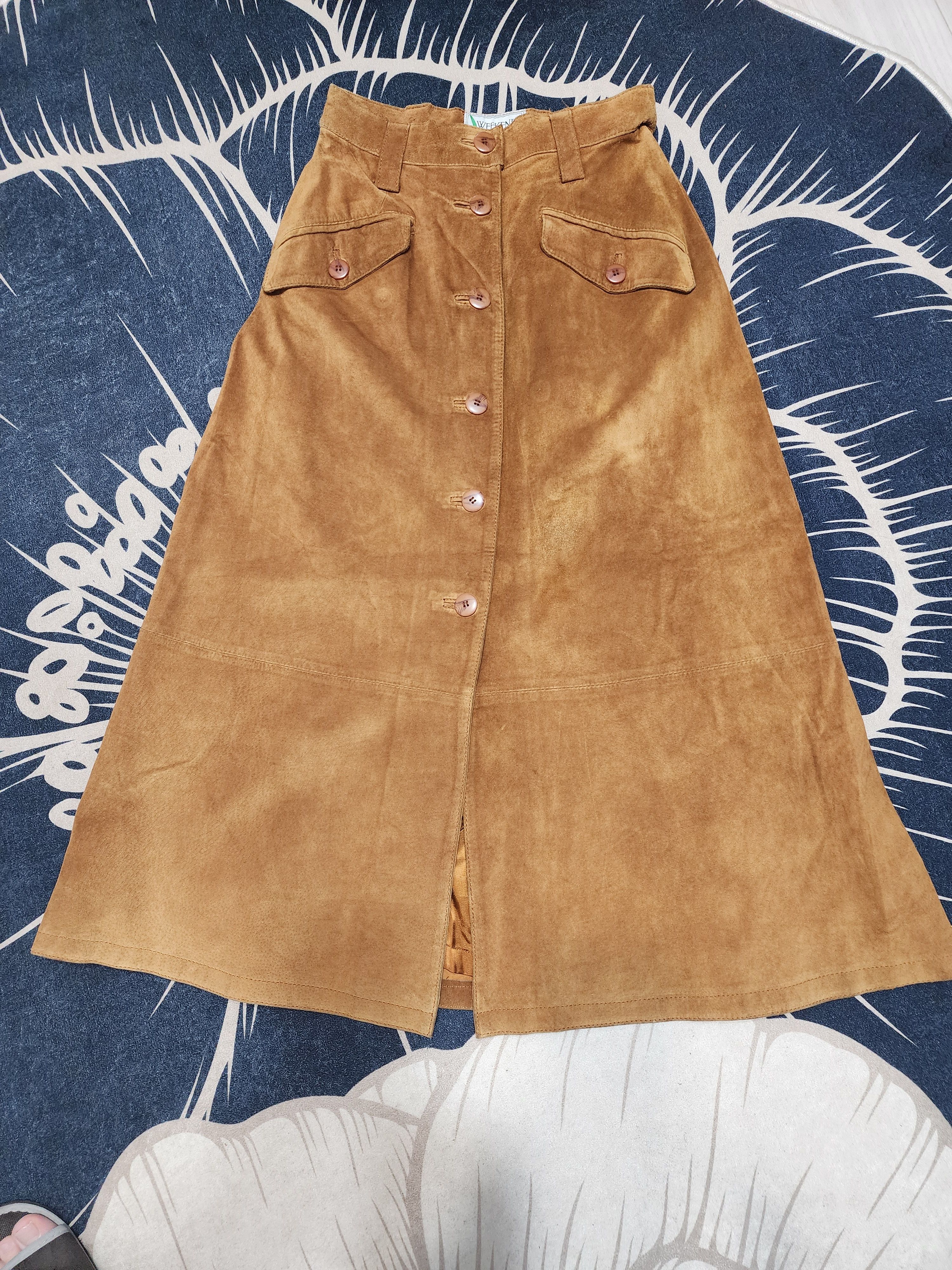 Other Brown Suede Leather Skirt, Plastic Buttons Fasteners Size 28" / US 6 / IT 42 - 10 Thumbnail