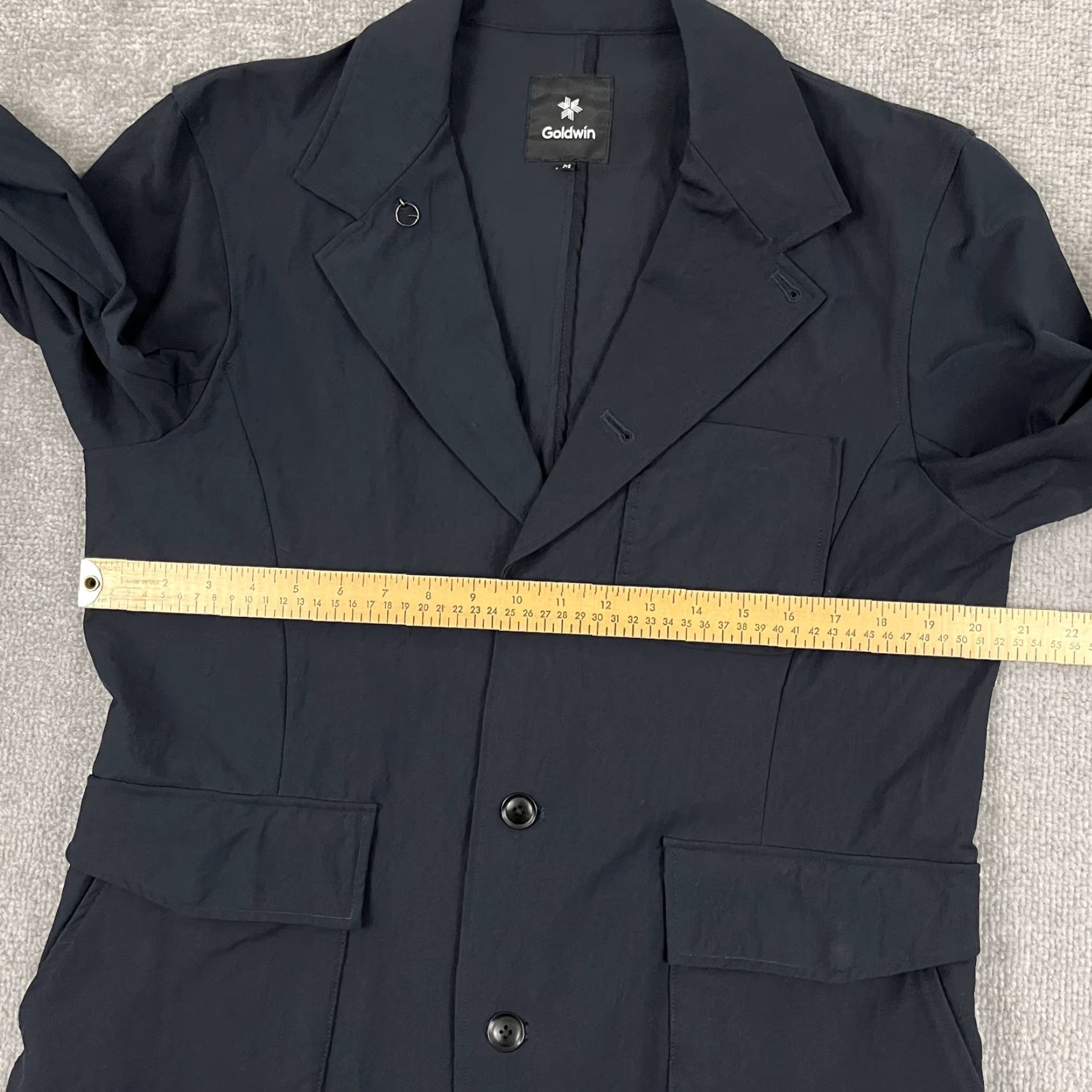 Goldwin Goldwin Jacket Mens M Blue Technical Functional Stretch Coverall Blazer Coat Mid-Length Zip Pockets Stand-Up Collar Size US 31 - 5 Thumbnail