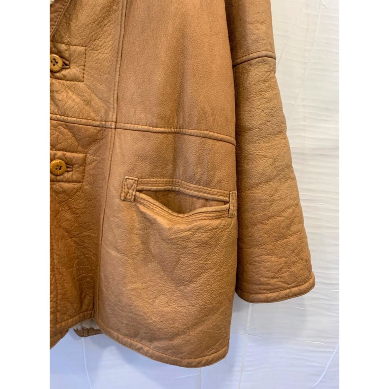 Vintage VINTAGE Shearling Coat Mens XL Leather Long Tan / Brown Sherpa Lined Overcoat Size US XL / EU 56 / 4 - 7 Thumbnail