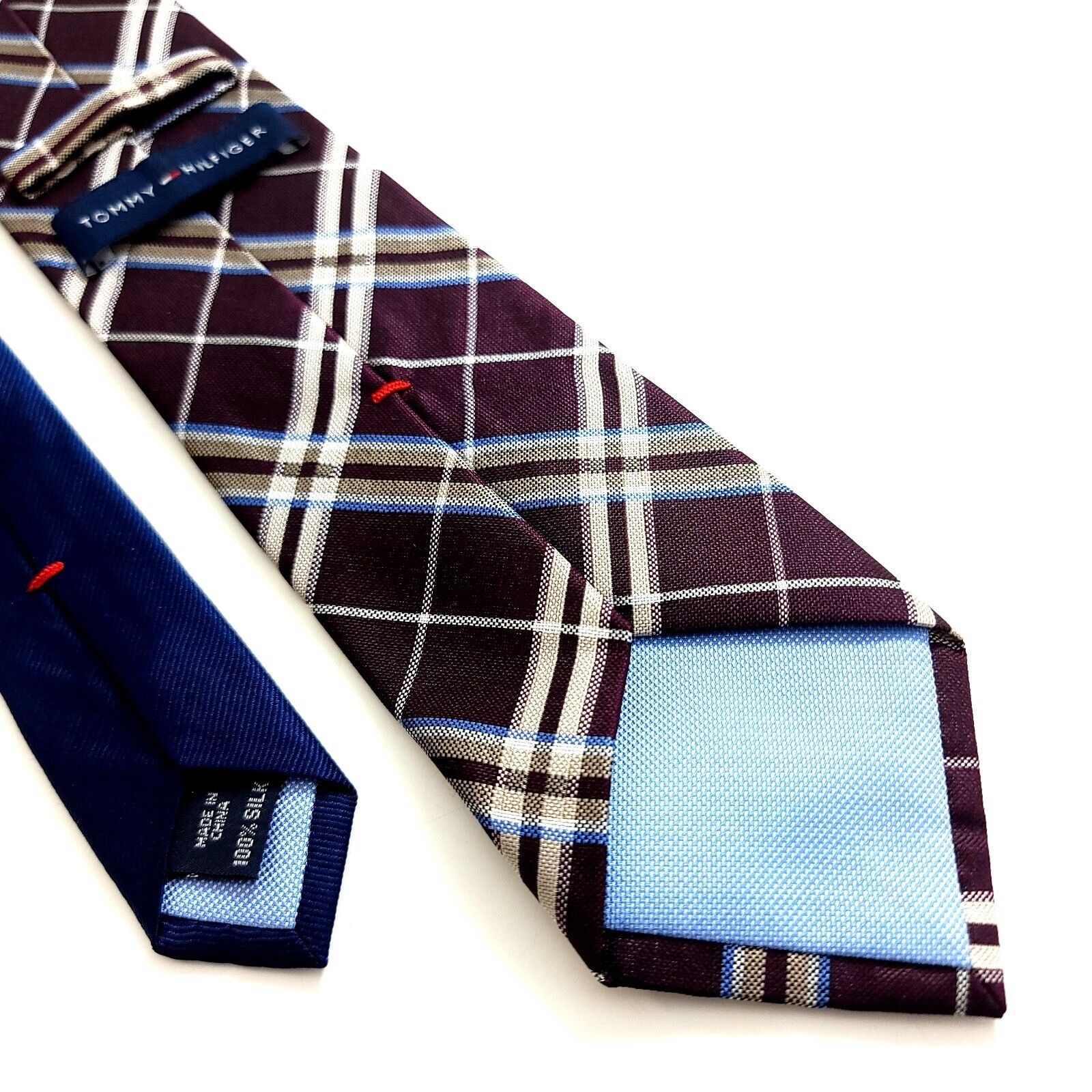 Tommy Hilfiger Tommy Hilfiger Purple Tan Woven Plaid Silk Tie Size ONE SIZE - 5 Thumbnail