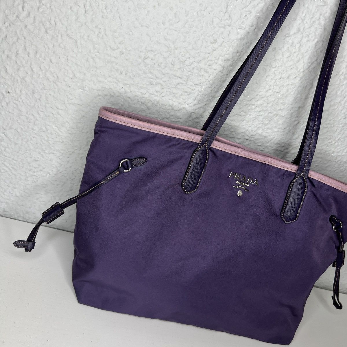 Prada Prada Milano Shoulder Tote Shopper Bag Re-Nylon Purple Logo Size ONE SIZE - 2 Thumbnail