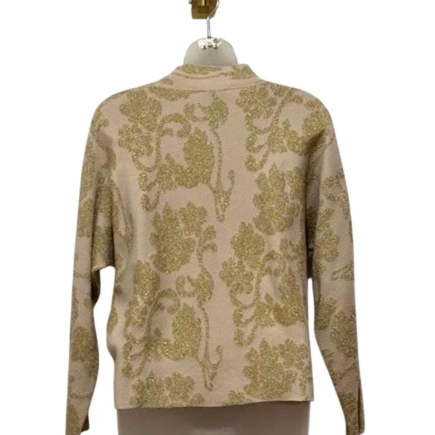 Vintage Sioni Metallic Gold Floral Glitter Mock Neck Sweater M - Glamorous Knit Size M / US 6-8 / IT 42-44 - 3 Thumbnail