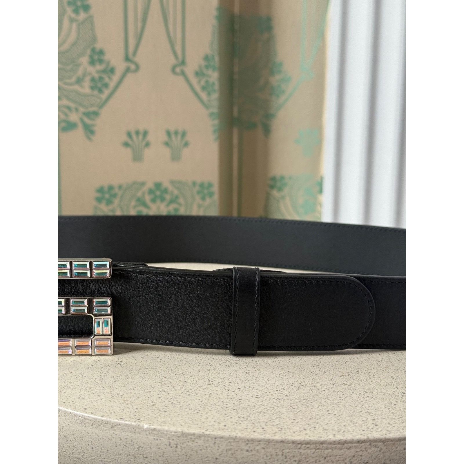 Gucci Gucci Crystal Embellished Black Leather G Buckle Belt 90/36 Size 36 - 5 Thumbnail