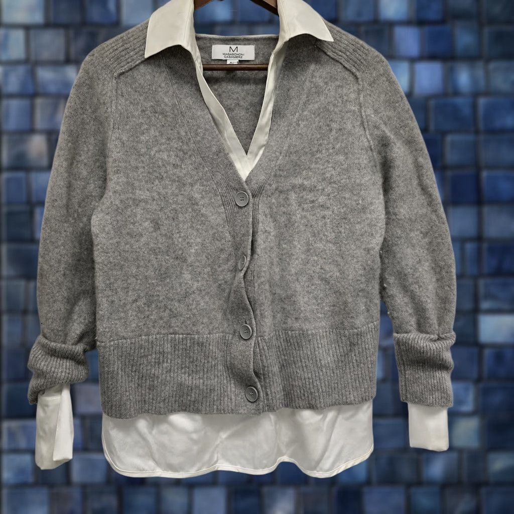 Vintage Magaschoni Womens Sweater Cardigan Long Sleeve Crew Neck Gray Cashmere 2fer Blouse M Size M / US 6-8 / IT 42-44 - 1 Thumbnail