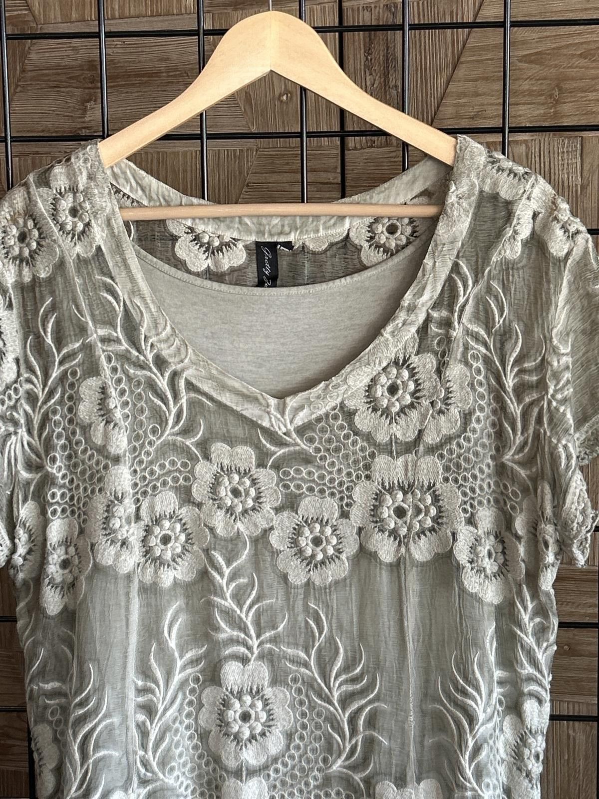Designer Gretty Zueger Silk Dress Sz L Grey Floral Sheer Embroidered Size L / US 10 / IT 46 - 3 Thumbnail