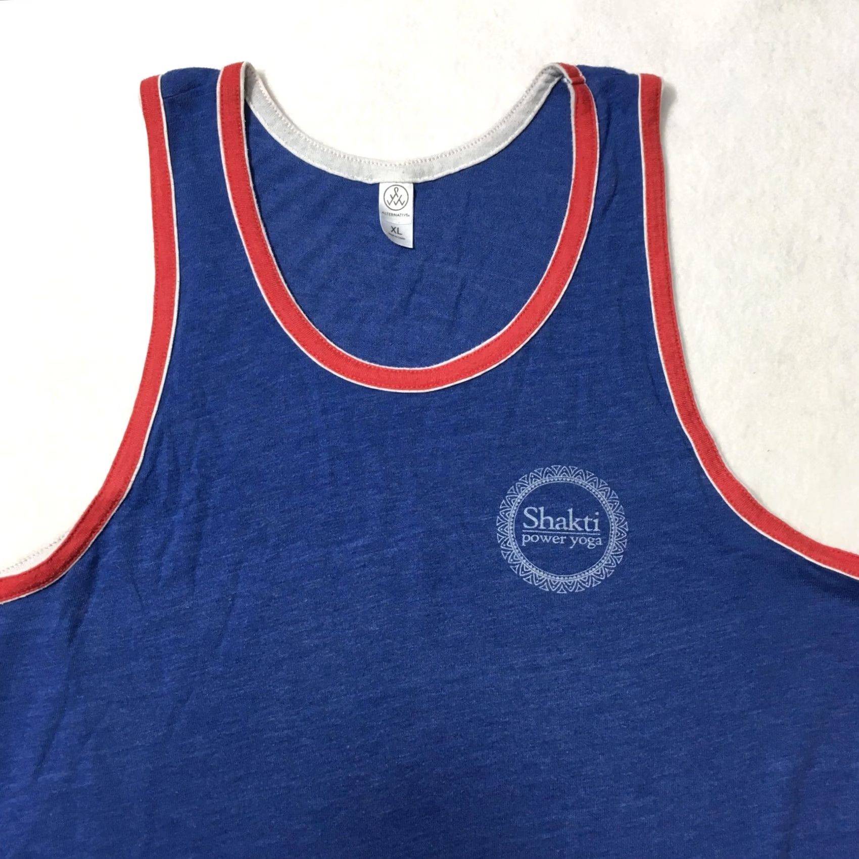 Vintage Alternative Mens BLUE Tank Top POWER Yoga Climbing Shirt XL Blue Logo Shirt Bohemian Hippie Sports Mens XL Blue Size US XL / EU 56 / 4 - 2 Thumbnail