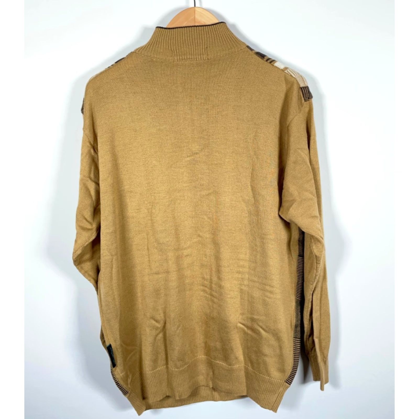 Vintage VINTAGE? No—rearranged: Steve Harvey Sweater Men’s Large Brown 1/4 Zip Geometric Knit Pullover Casual Dad Style 90s Retro Size US L / EU 52-54 / 3 - 2 Thumbnail