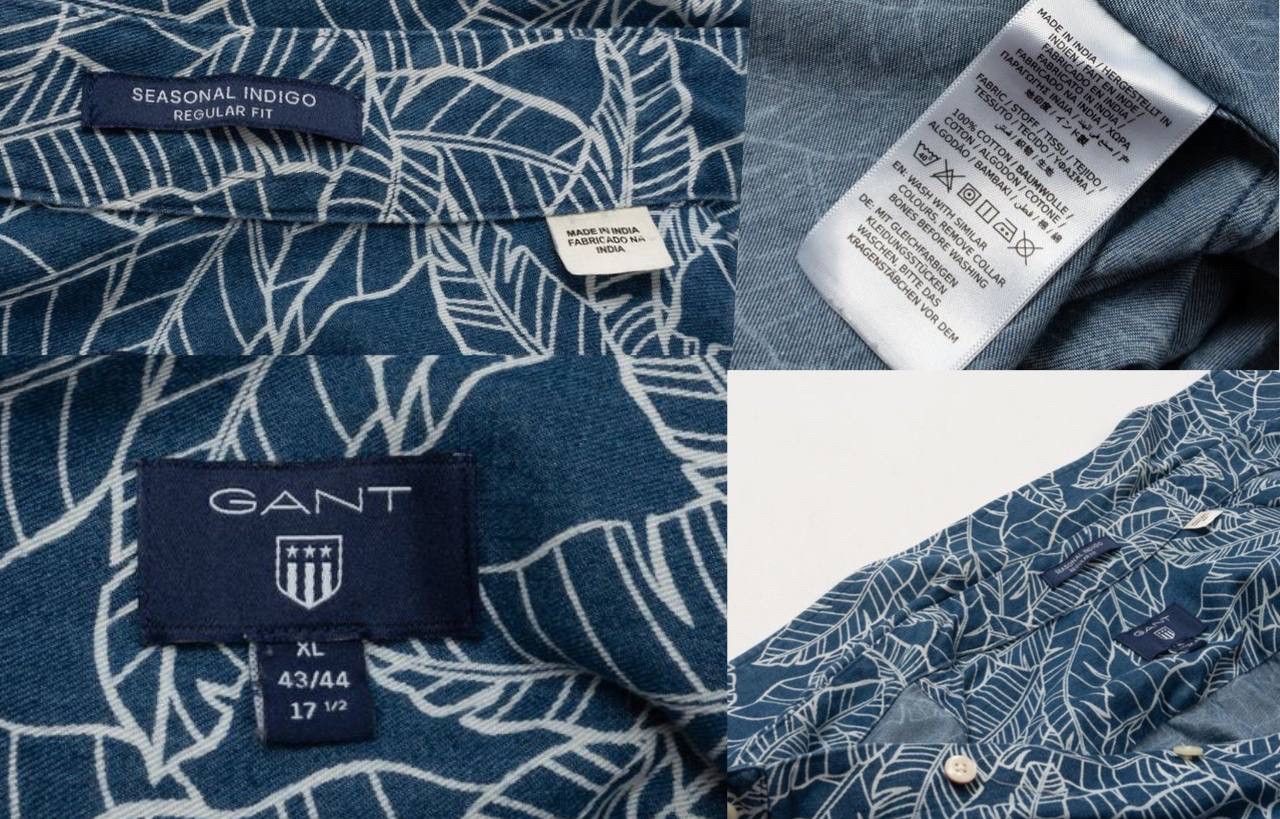 Gant 🔵 GANT Seasonal Indigo Blue Leaf Print Long Sleeve shirt Size US XL / EU 56 / 4 - 3 Thumbnail