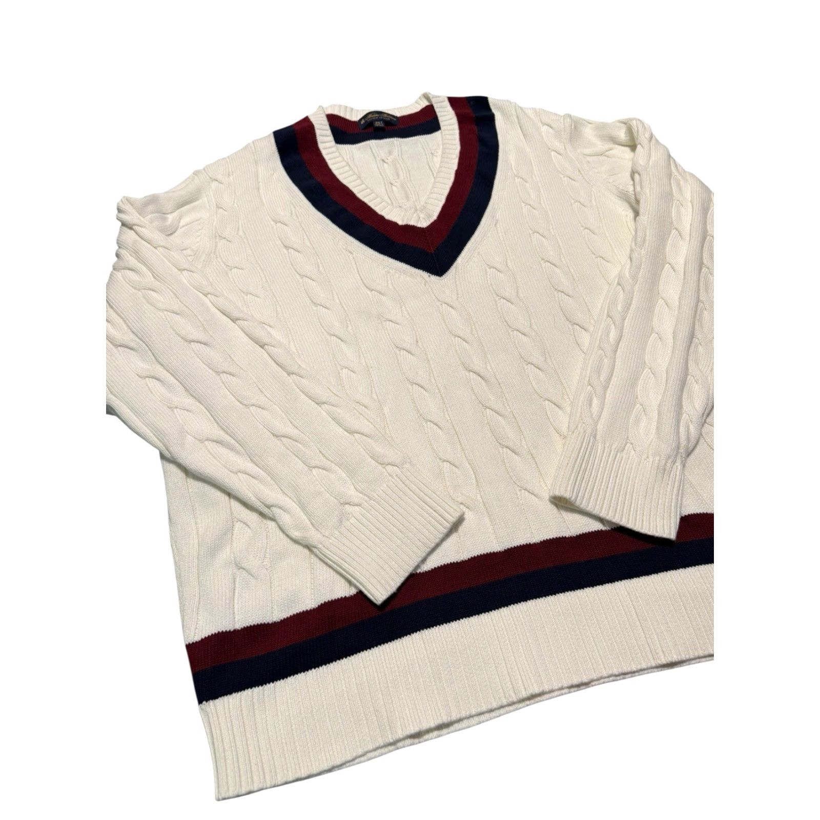 Brooks Brothers VINTAGE Brooks Brothers Supima Cotton Tennis Sweater 2XLT Tall Cream Cable Knit Cricket Mens Sweater Pullover Knit Size US XXL / EU 58 / 5 - 6 Thumbnail