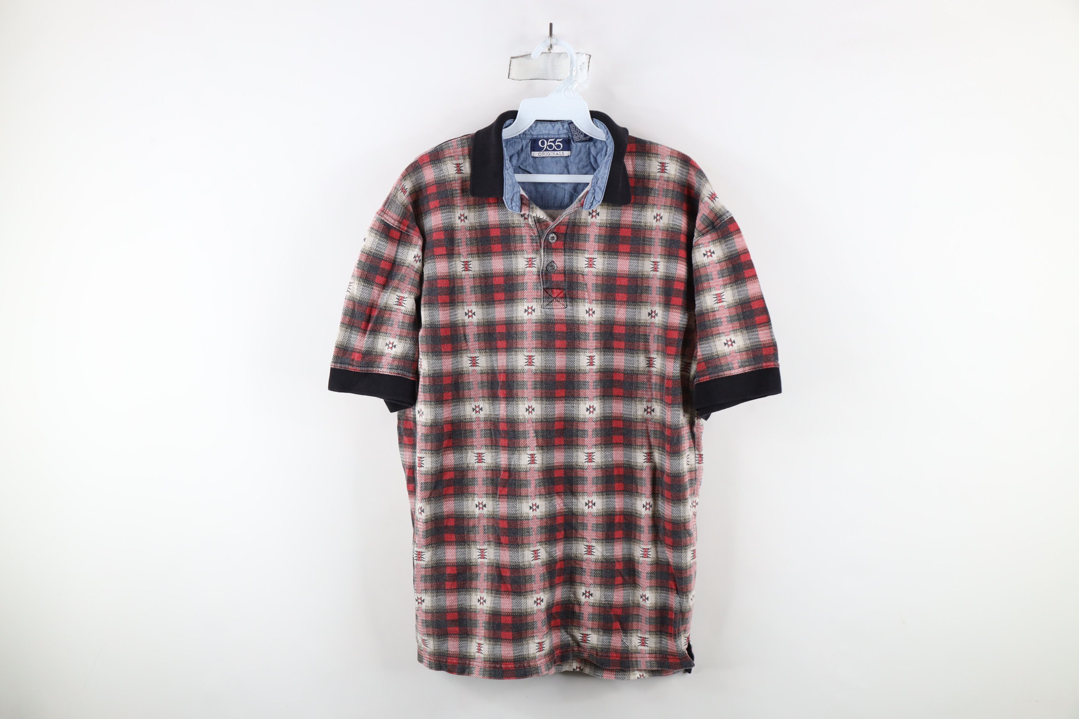 Vintage Vintage 90s Streetwear Southwestern Polo Shirt Cotton Red Size US M / EU 48-50 / 2 - 1 Thumbnail