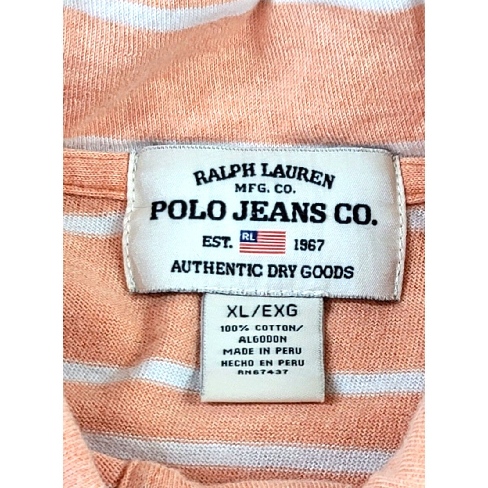 Polo Ralph Lauren Ralph Lauren Polo Jeans Co Polo Shirt Mens XL Short Sleeve Peach White Size US XL / EU 56 / 4 - 5 Thumbnail