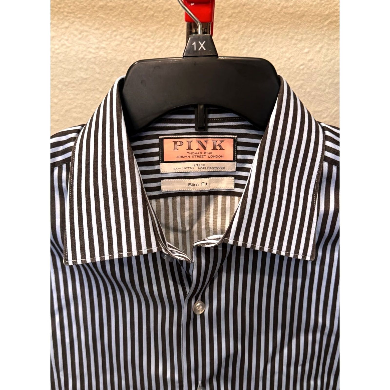 Pinko Thomas Pink Shirt XL Button Up Blue Gray Stripe Men’s Short Sleeve MINT Shirt XL Slim 17 x 38 Multicolor Button Closure Mens Size US XL / EU 56 / 4 - 4 Thumbnail