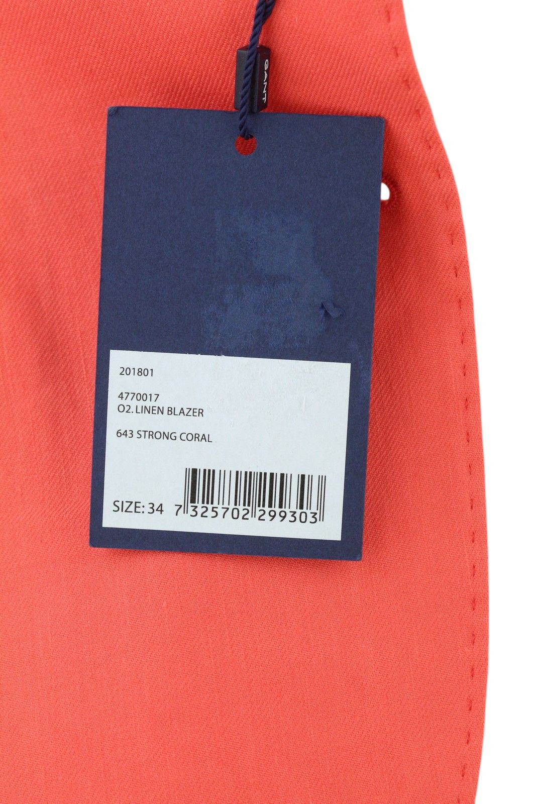 Gant EU34 Coral Linen Blend Notch Lapel Single-Breasted 85175 Size XS / US 0-2 / IT 36-38 - 7 Thumbnail
