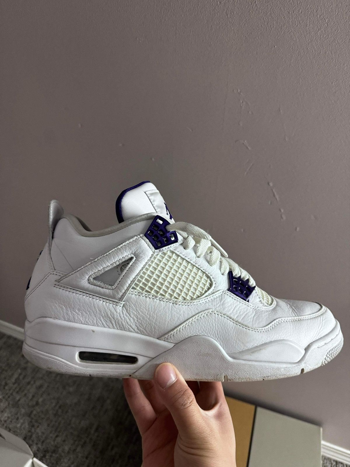 image of Jordan Nike Air Jordan 4 Purple Metallic Shoes in White, Men's (Size 11)