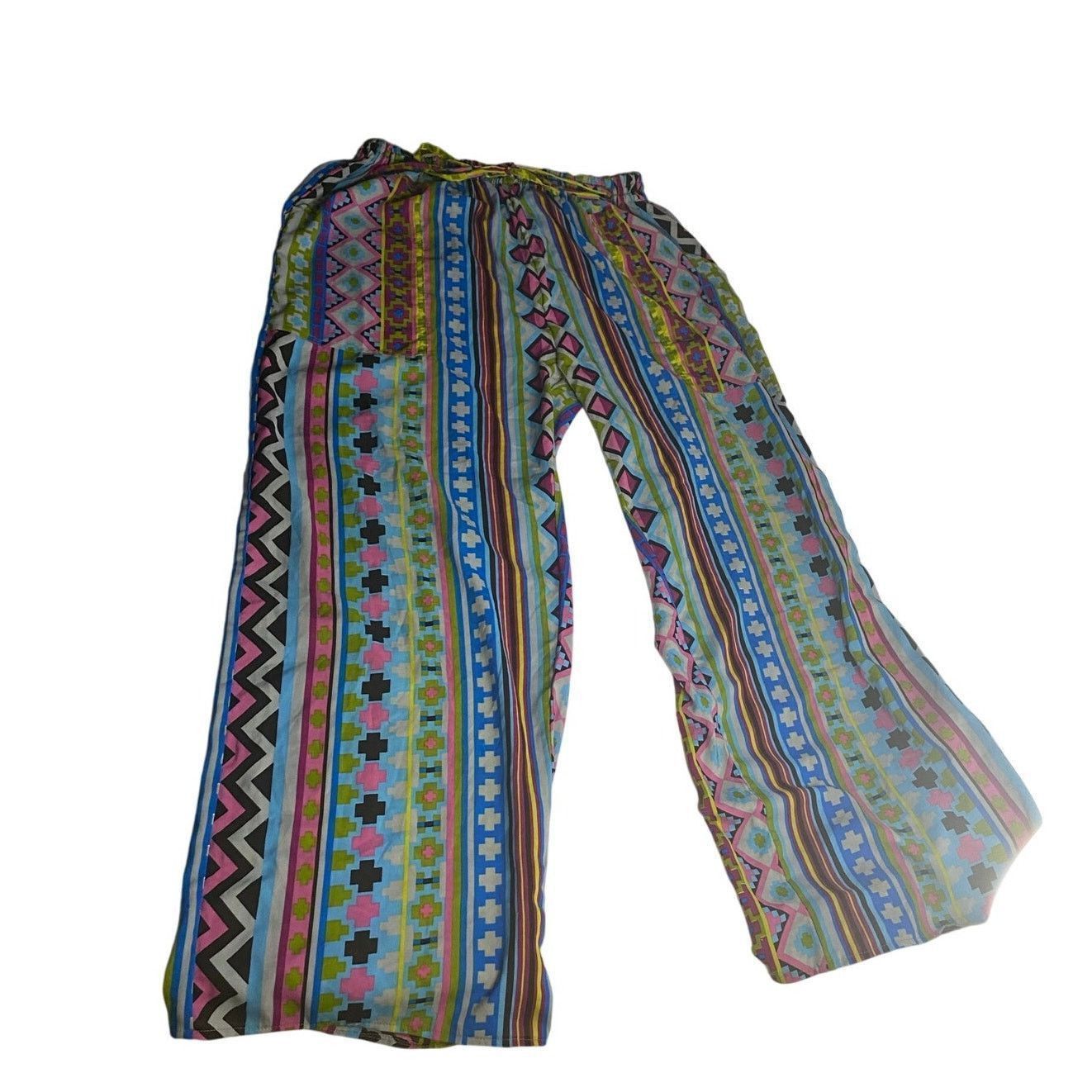 Other Boho Festival Geometric Print Wide Leg Rayon Pants Rashi Size 27" / US 4 / IT 40 - 2 Thumbnail