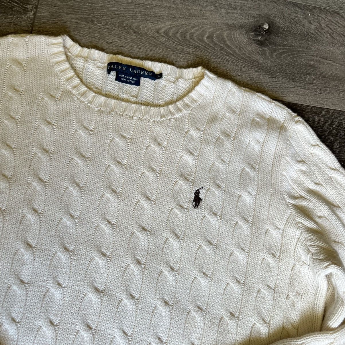 Polo Ralph Lauren Vintage 1990s Polo Ralph Lauren Logo Cable Knit Rope Sweater Size XL / US 12-14 / IT 48-50 - 3 Thumbnail