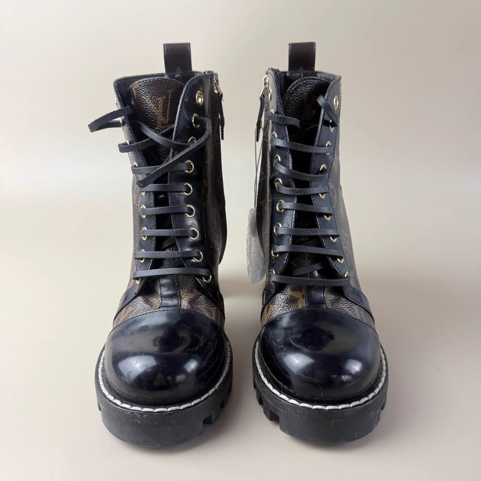 Louis Vuitton LV Monogram black brown heeled short boots 37 EU Size US 6 / IT 36 - 2 Thumbnail