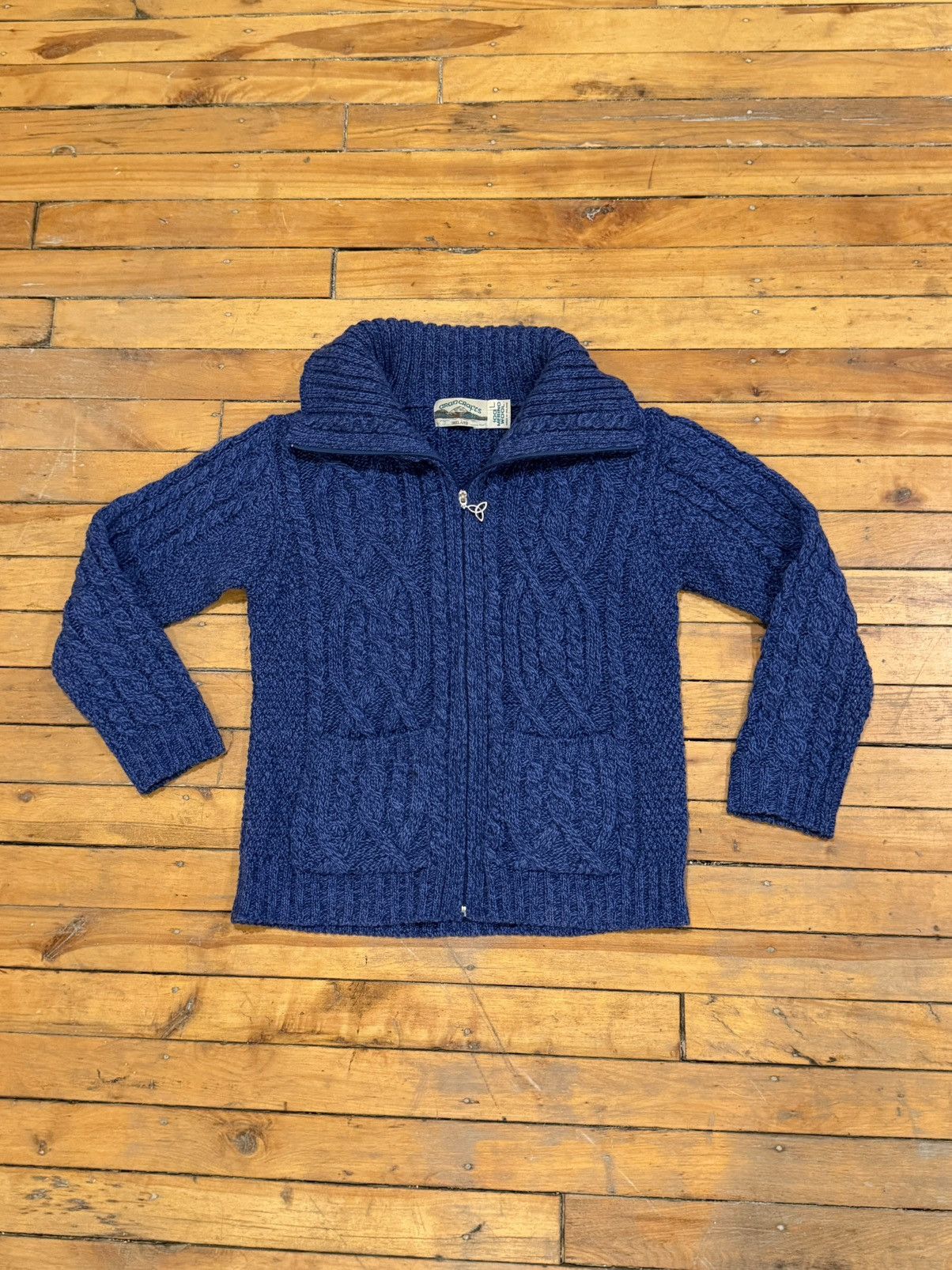 Vintage Vintage arancrafts 100% merino wool blue zip up sweater Size L / US 10 / IT 46 - 1 Thumbnail