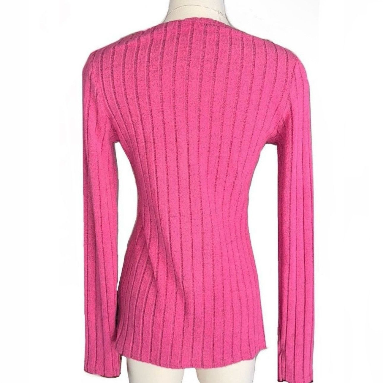 Shein Womens Pink Ribbed Cardigan Y2K Knit Sweater Soft Girl Sz M Size M / US 6-8 / IT 42-44 - 2 Thumbnail