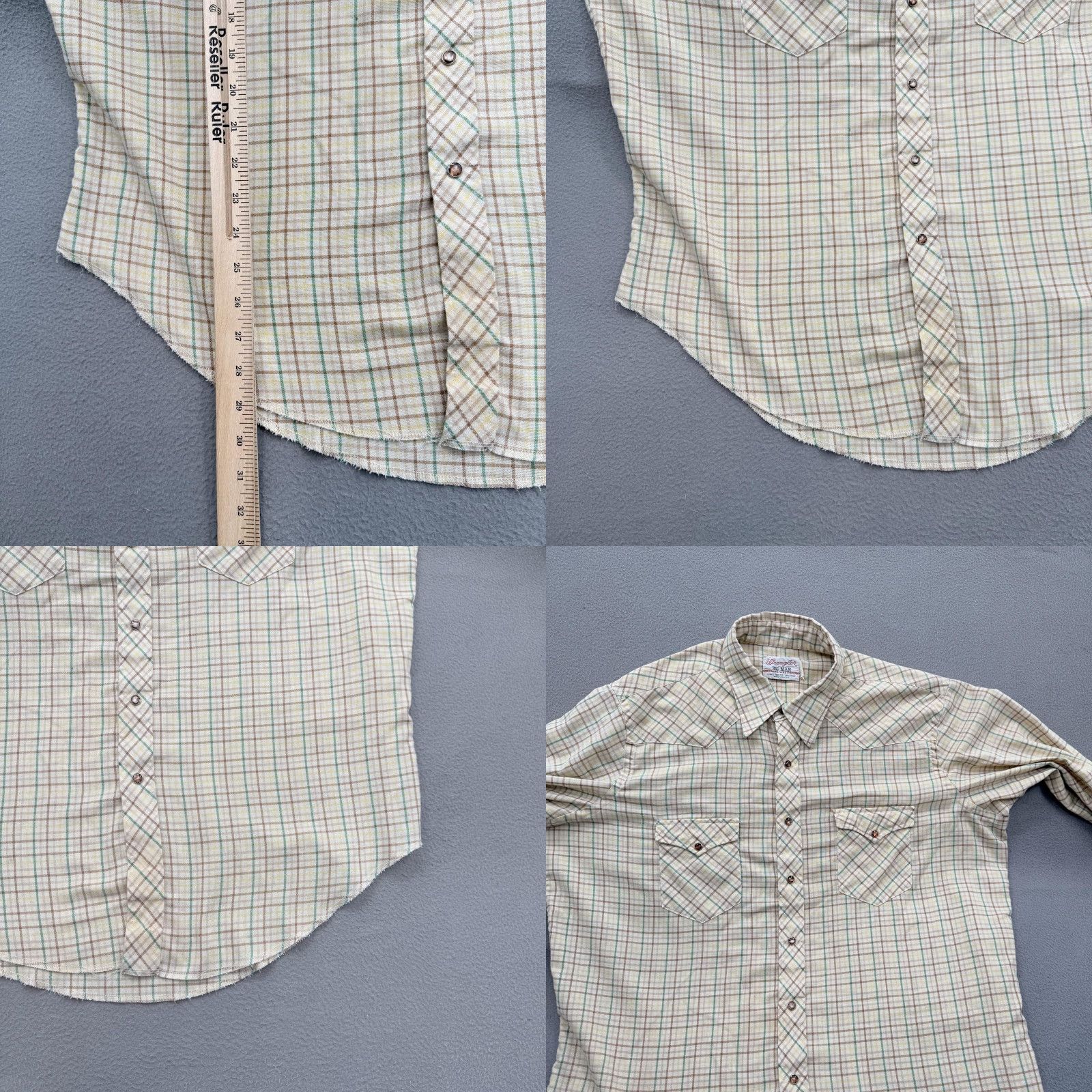 Wrangler VINTAGE Wrangler Shirt Mens XL Beige Plaid Western Pearl Snap 70s USA Big Man Short Description? Size US XL / EU 56 / 4 - 8 Thumbnail