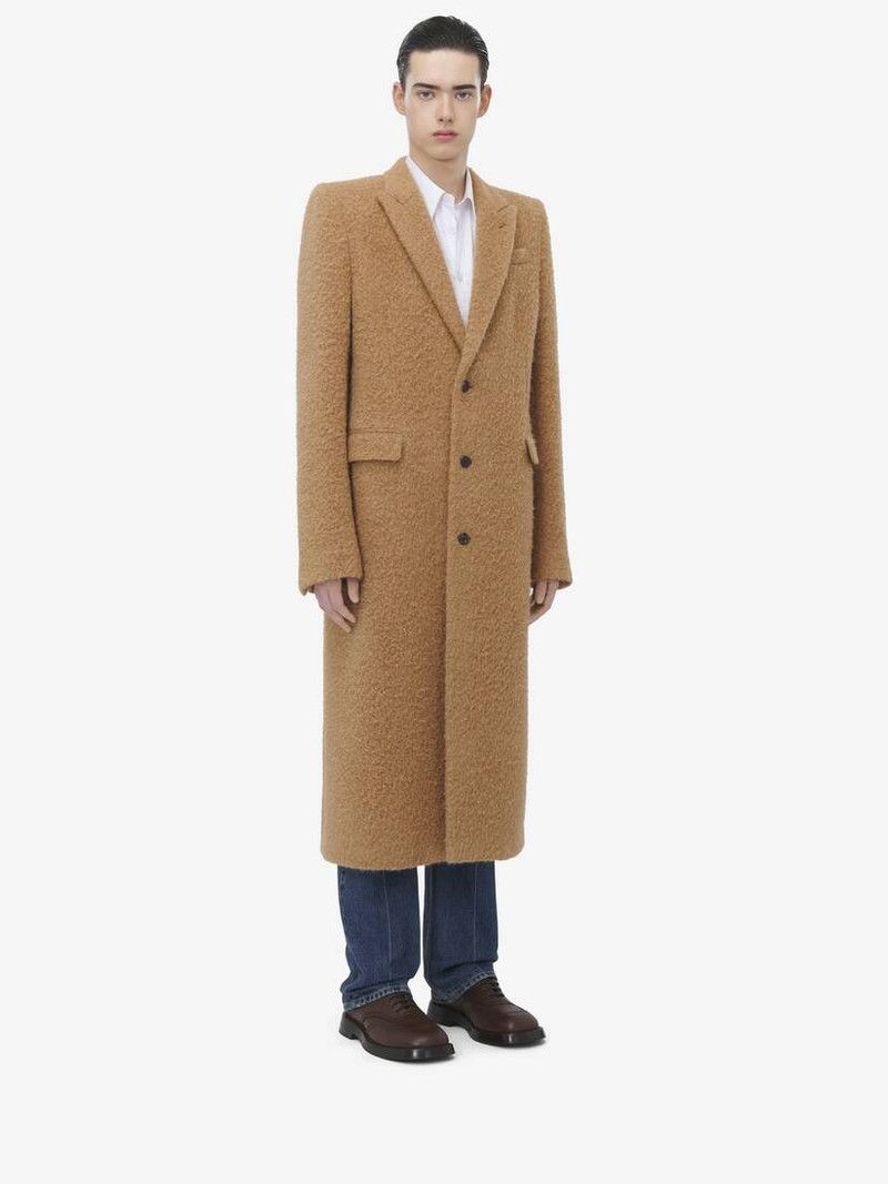 Alexander McQueen o1srvl11e0226 Wool Stacked Shoulder Boxy Coat In Camel Size US XL / EU 56 / 4 - 3 Thumbnail