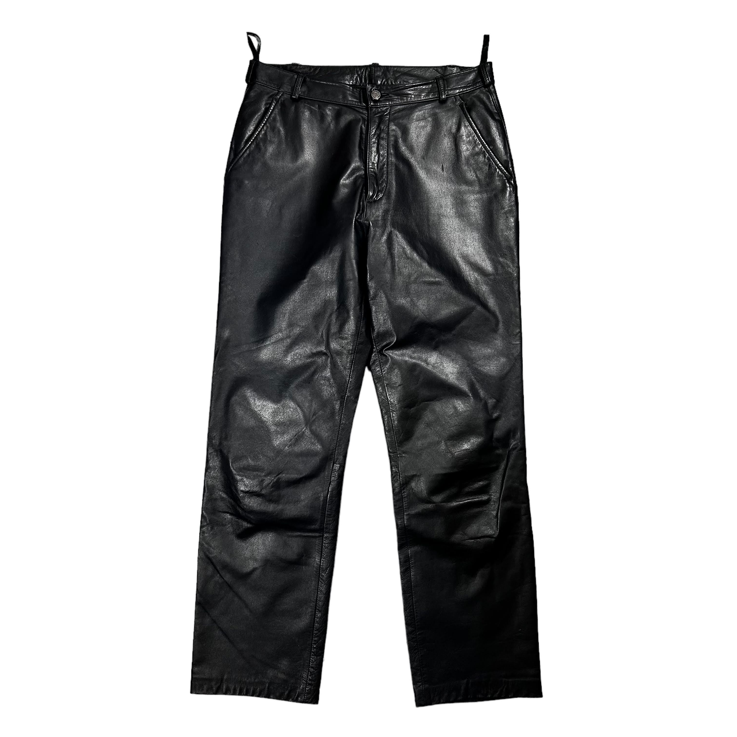 Genuine Leather × Vintage Vintage Black Geniune Leather Regular Straight Pants 33 Size US 32 / EU 48 - 1 Thumbnail