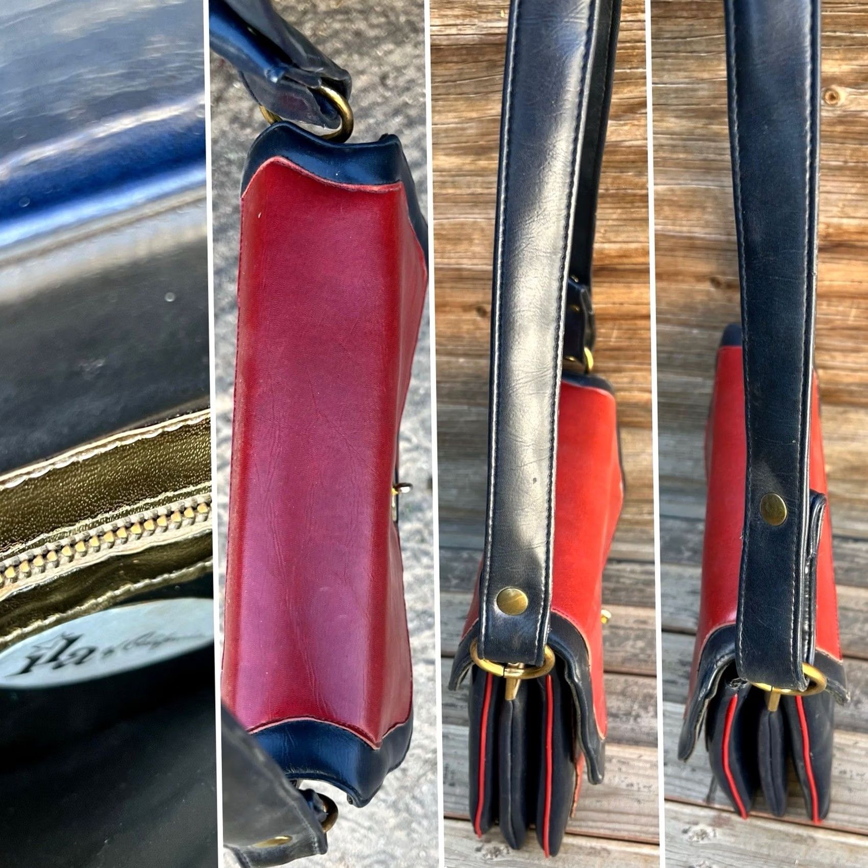 Vintage VINTAGE 60s 70s Mod Shoulder Bag Purse Red Blue Organizer Gold Tone Turn Lock Ila Of California Size ONE SIZE - 6 Thumbnail