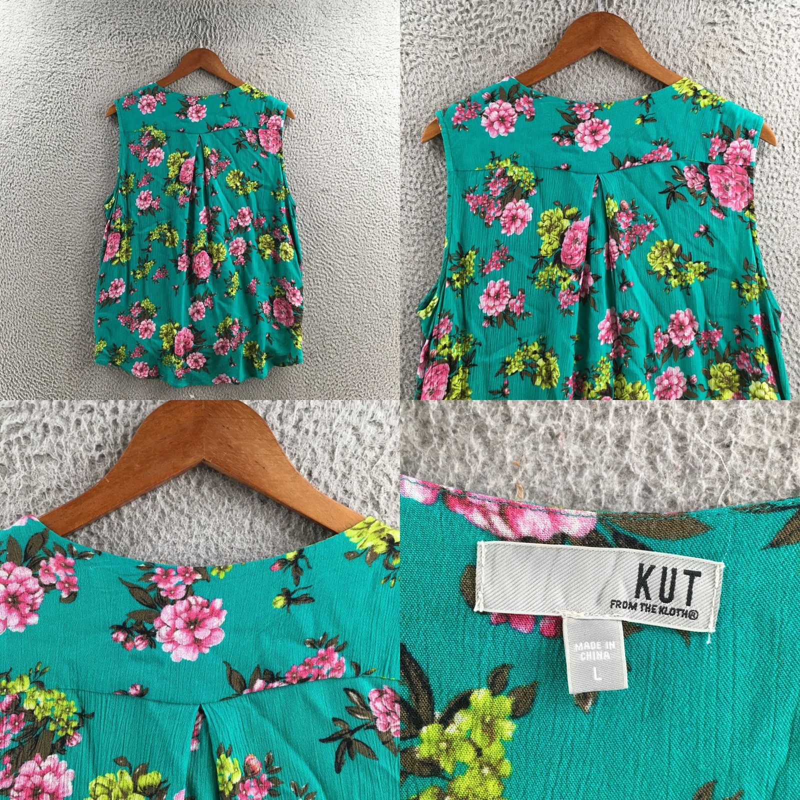 Vintage KUT from the Kloth Blouse Womens L Green Sleeveless Surplice Floral Top Rayon Shirt Size L / US 10 / IT 46 - 8 Thumbnail