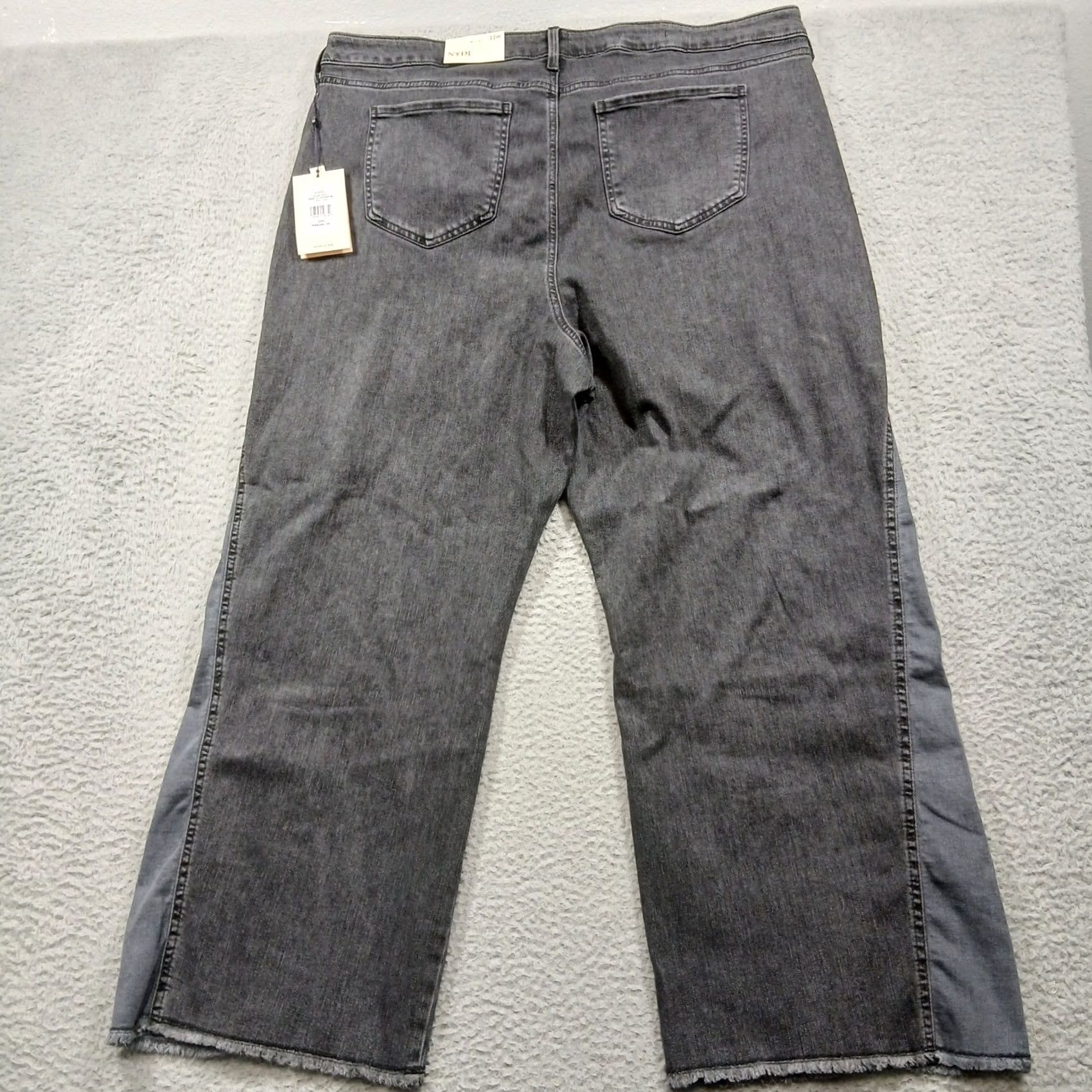 NYDJ VINTAGE? No. NYDJ Teresa Wide Leg Contrast Side Stripe Jeans Womens 22W Grey Raw Hem NWT Size 40" / US 18 - 2 Thumbnail