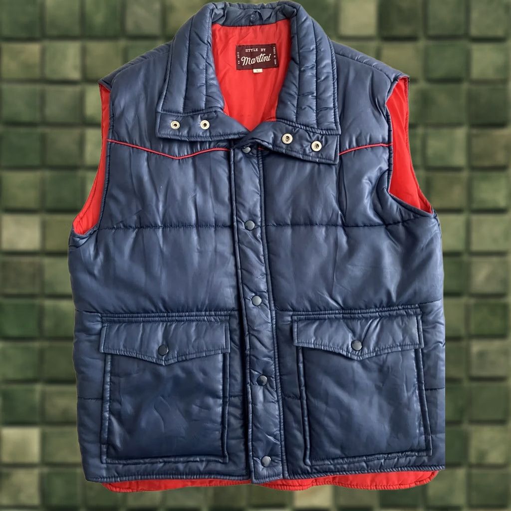 Vintage VINTAGE Martini Vest Big Blue Red Puffer Snap Button 1980s 1990s Mens Large Vest Blue Red Martini Mens Snap Button Vest 1980s Vintage 80s Puffer Vest Size US L / EU 52-54 / 3 - 1 Thumbnail