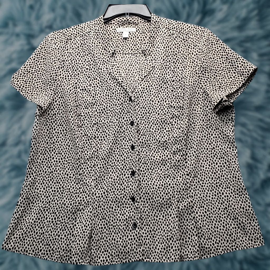 Vintage Dana Buchman Shirt Womens XL Mult Dalmatian Print Short Sleeve Button Front Size XL / US 12-14 / IT 48-50 - 1 Thumbnail
