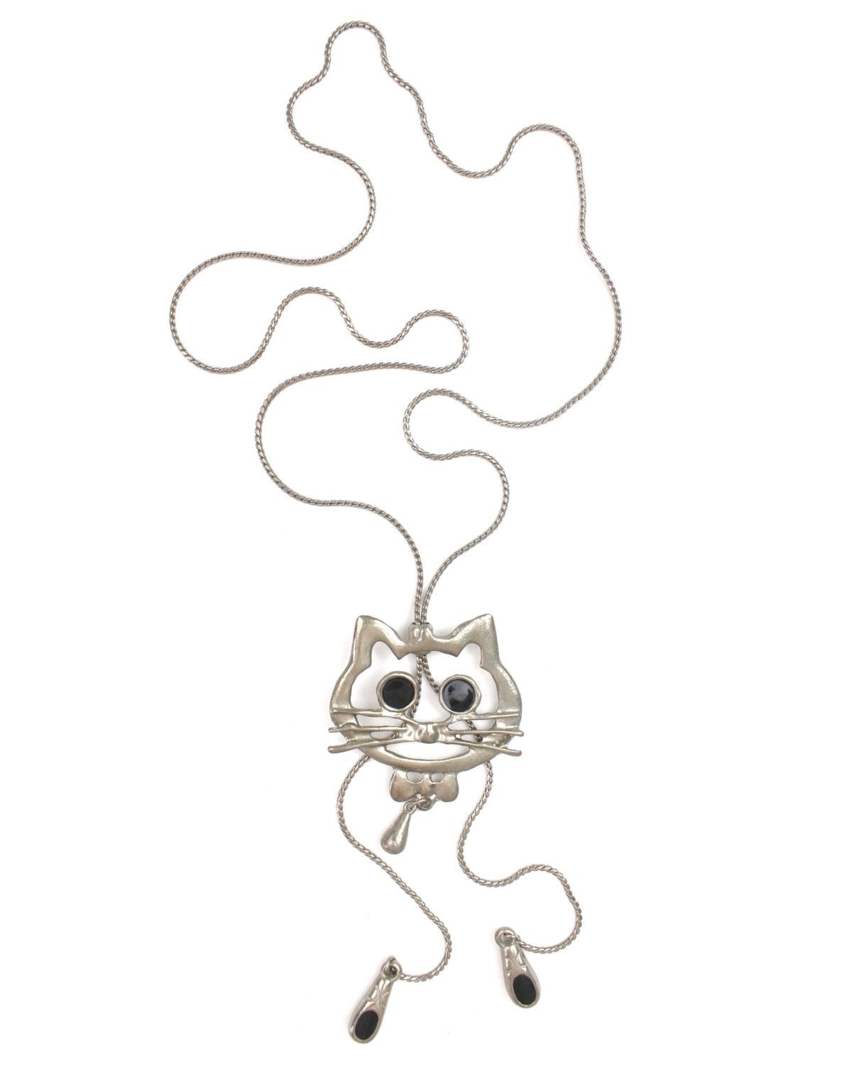 Japanese Brand 2000S JAPANESE MADE SILVER TONE CAT FACE PENDANT NECKLACE Size ONE SIZE - 1 Thumbnail
