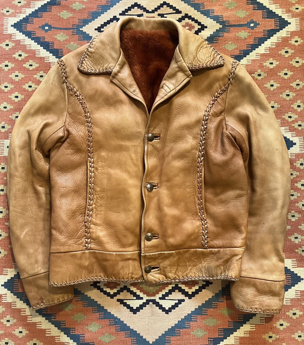 Vintage cropped leather jacket cowboy calf skin RARE 50’s western Size US S / EU 44-46 / 1 - 1 Thumbnail