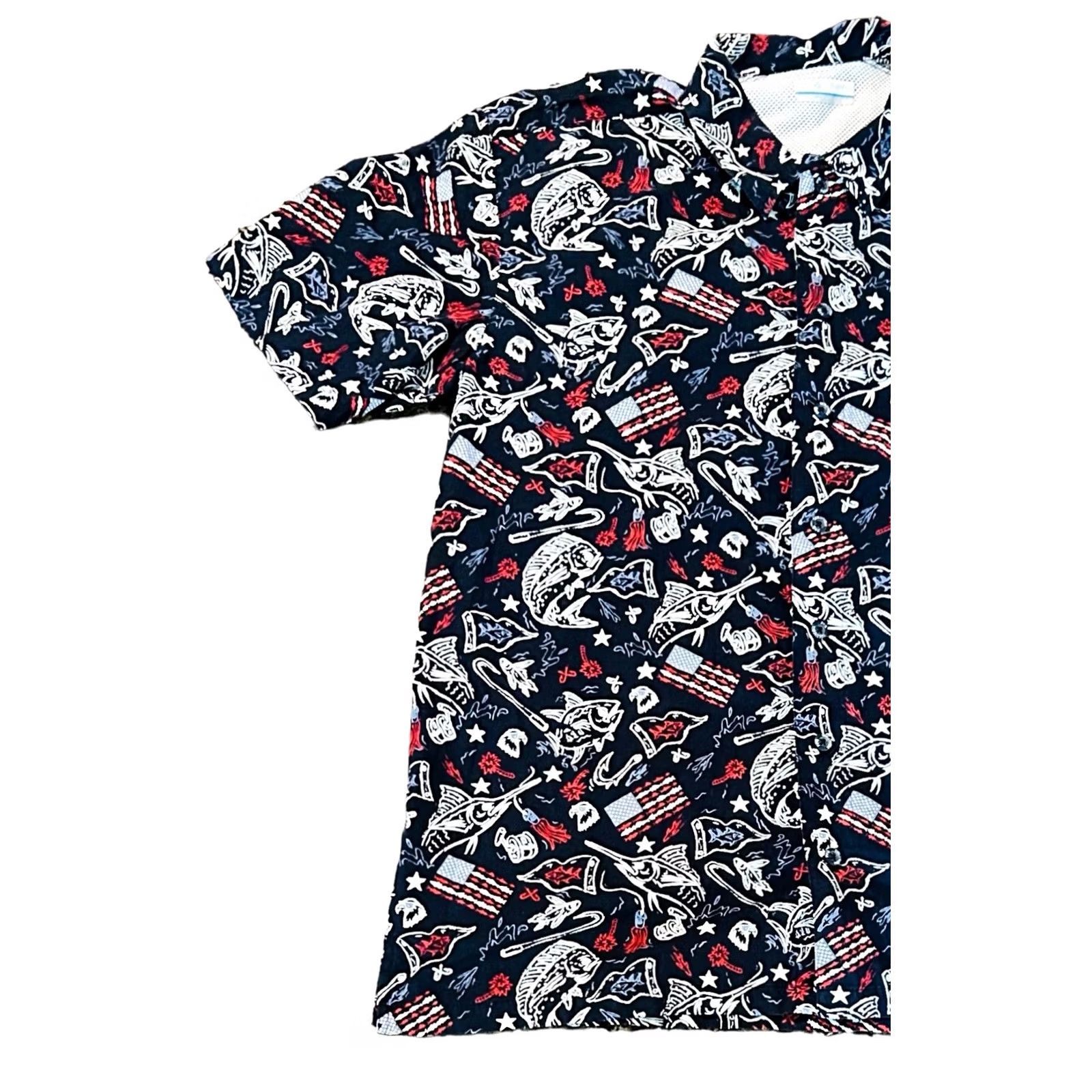 Vintage Columbia PFG Vented Fishing Shirt Short Sleeve Button America Flag Mens Medium Size US XL / EU 56 / 4 - 2 Thumbnail