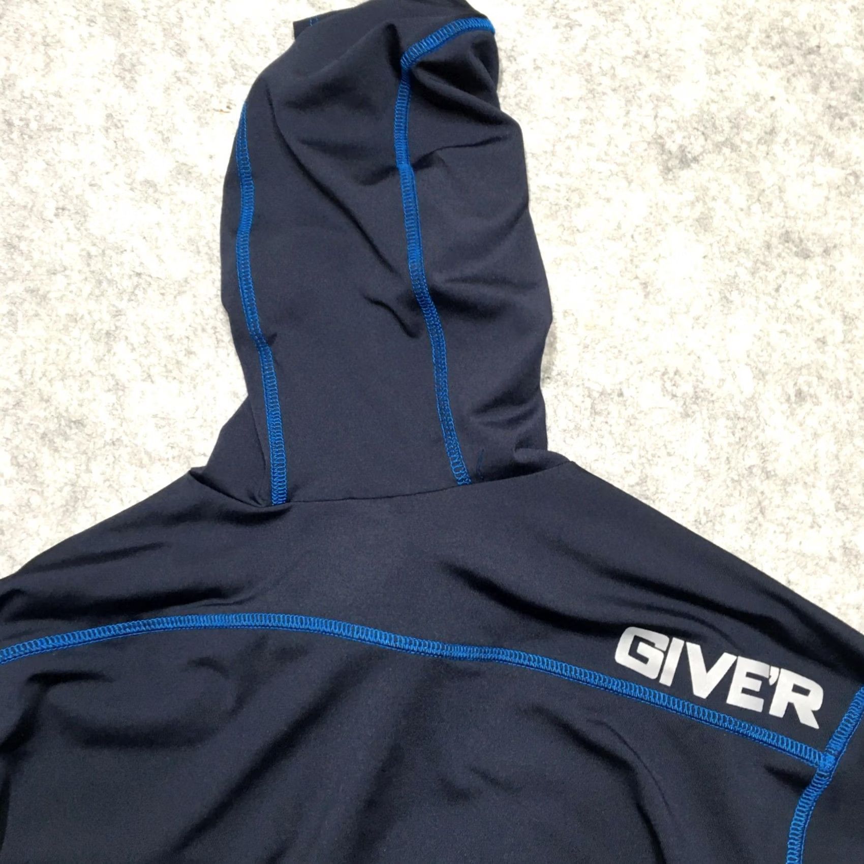 Layer 8 Give'r Pullover Hoodie Men Large Athletic Running Thumb Holes Outdoor Navy Blue 1/4 Zip Slit Hooded Sleeves Size US L / EU 52-54 / 3 - 7 Thumbnail
