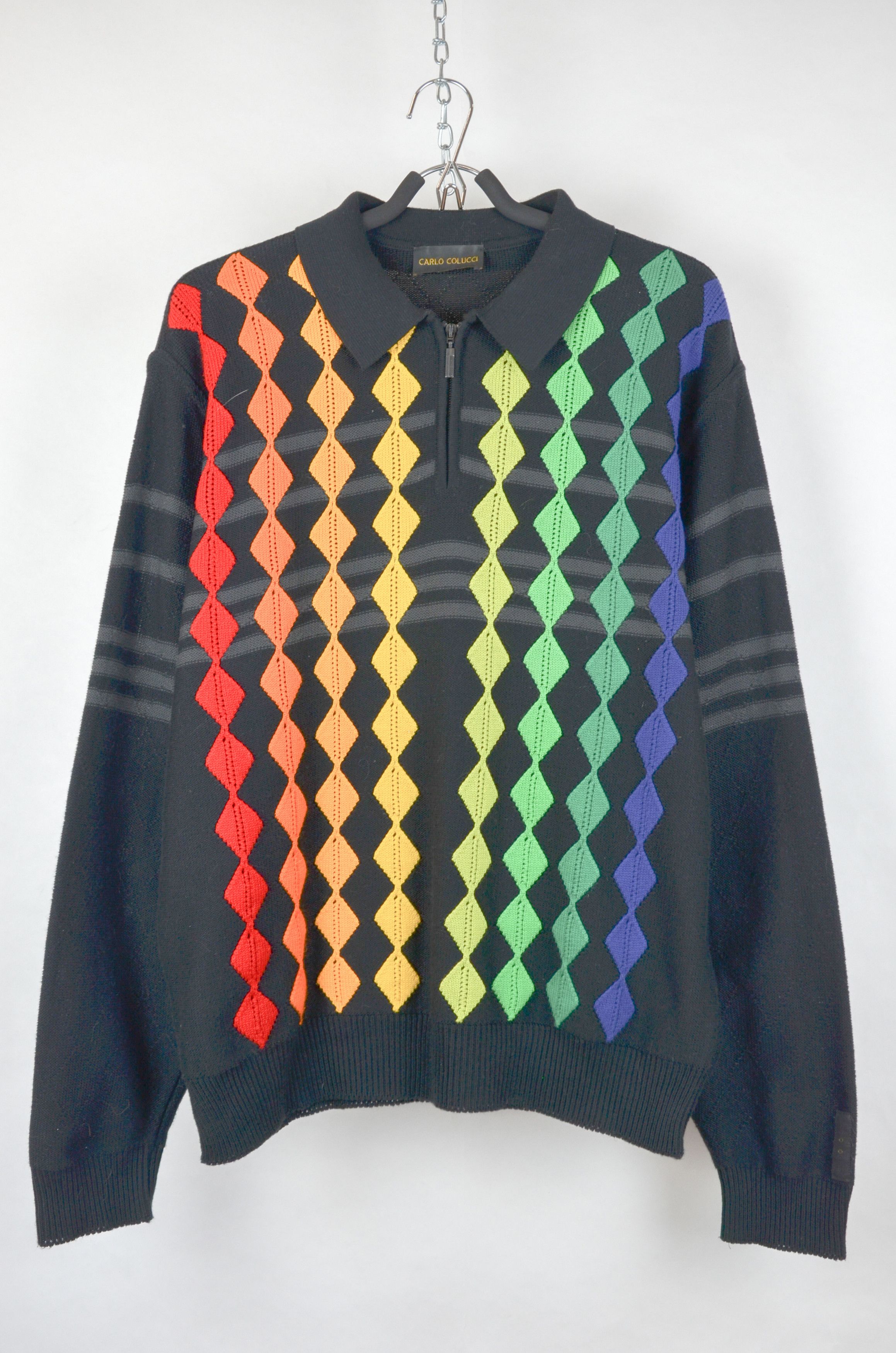 Carlo Colucci Carlo Colucci Black Knit Sweater Rainbow Pattern 48 Size US M / EU 48-50 / 2 - 1 Thumbnail